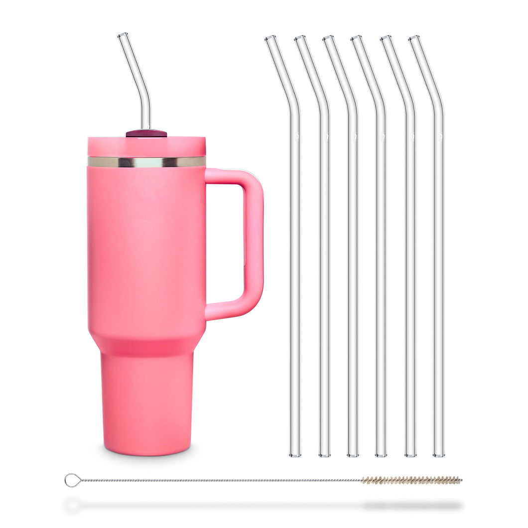 Reusable Glass Straws 12 inch bent with plastic free brush - Set of 6