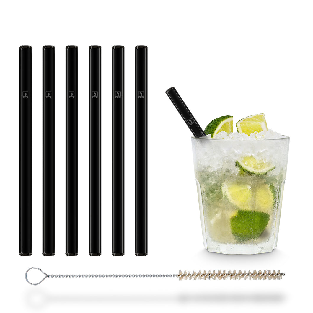 Black Glass Straws 6x 6 Inch with plastic free brush Reusable & Dishwasher Safe