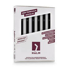 Load image into Gallery viewer, Black Glass Straws 6x 6 Inch with plastic free brush Reusable & Dishwasher Safe