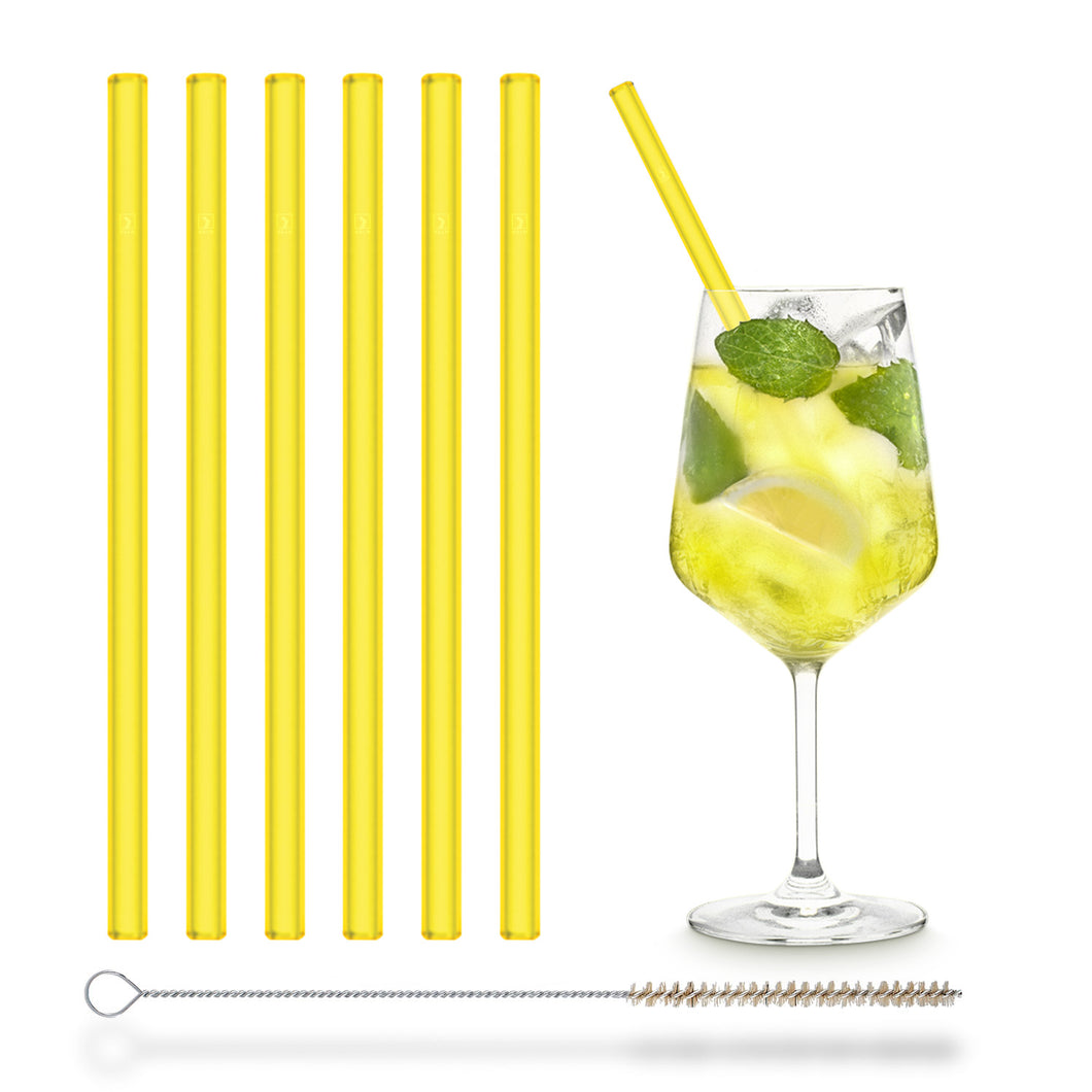 Yellow Glass Straws 8 inch with plastic free brush - Set of 6 reusable