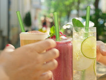 Load image into Gallery viewer, Green Glass Straws 8 inch with plastic free brush - Set of 6 reusable