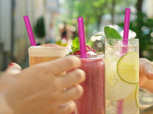 Load image into Gallery viewer, Pink Glass Straws 8 inch with plastic free brush - Set of 6 reusable