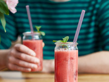 Load image into Gallery viewer, Pink Rose Glass Straws 8 inch with plastic free brush - Set of 6 reusable