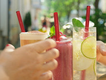 Load image into Gallery viewer, Red Glass Straws 8 inch with plastic free brush - Set of 6 reusable