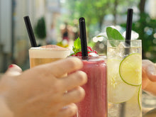 Load image into Gallery viewer, Black Glass Straws 8 inch with plastic free brush - Set of 6 reusable