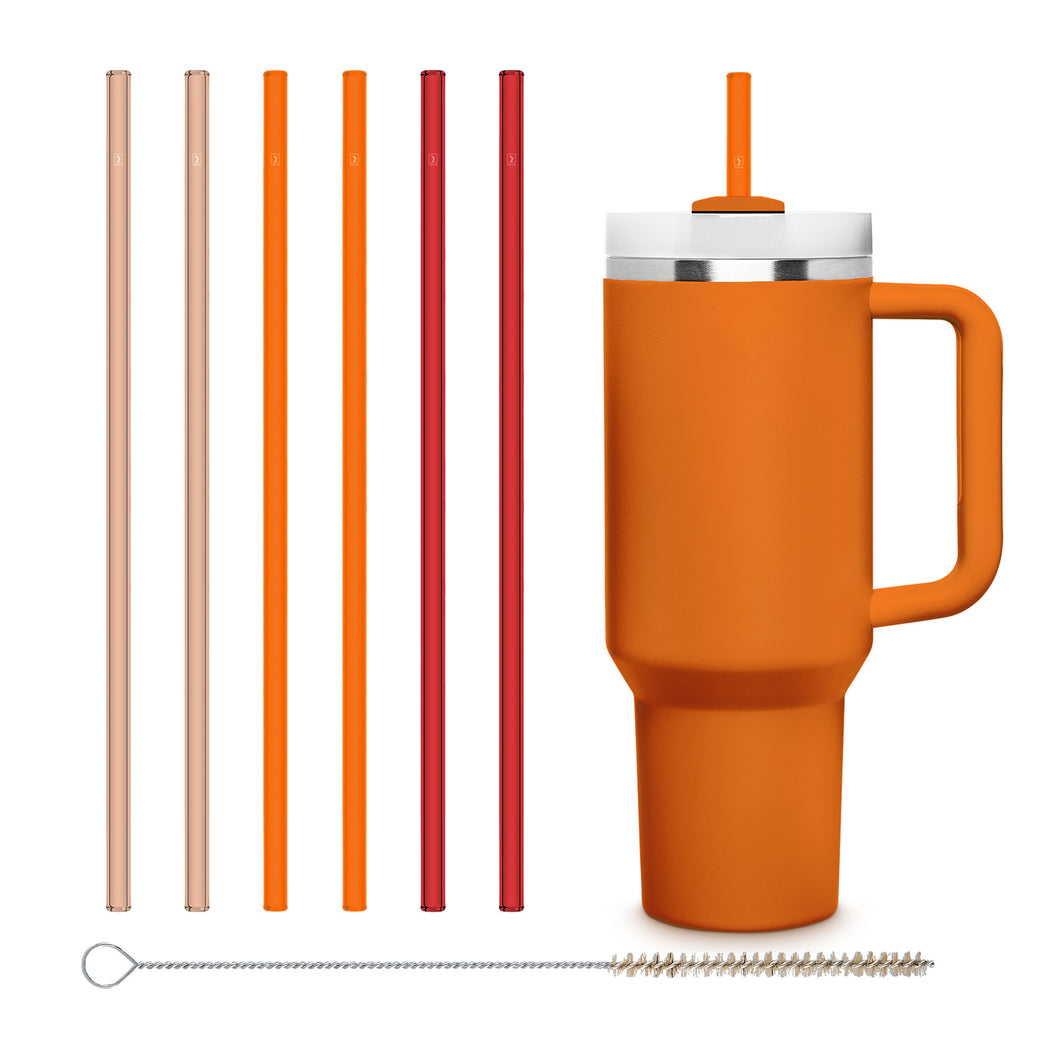HALM Stanley Cup Red Orange Glass Straws 12 inch for 40 oz Quencher