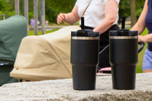 Load image into Gallery viewer, Black Glass Straws 8 inch with plastic free brush - Set of 6 reusable