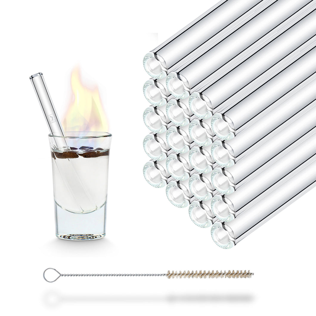 Reusable Glass Straw Party Pack 4 inch with plastic free brush - Set of 20