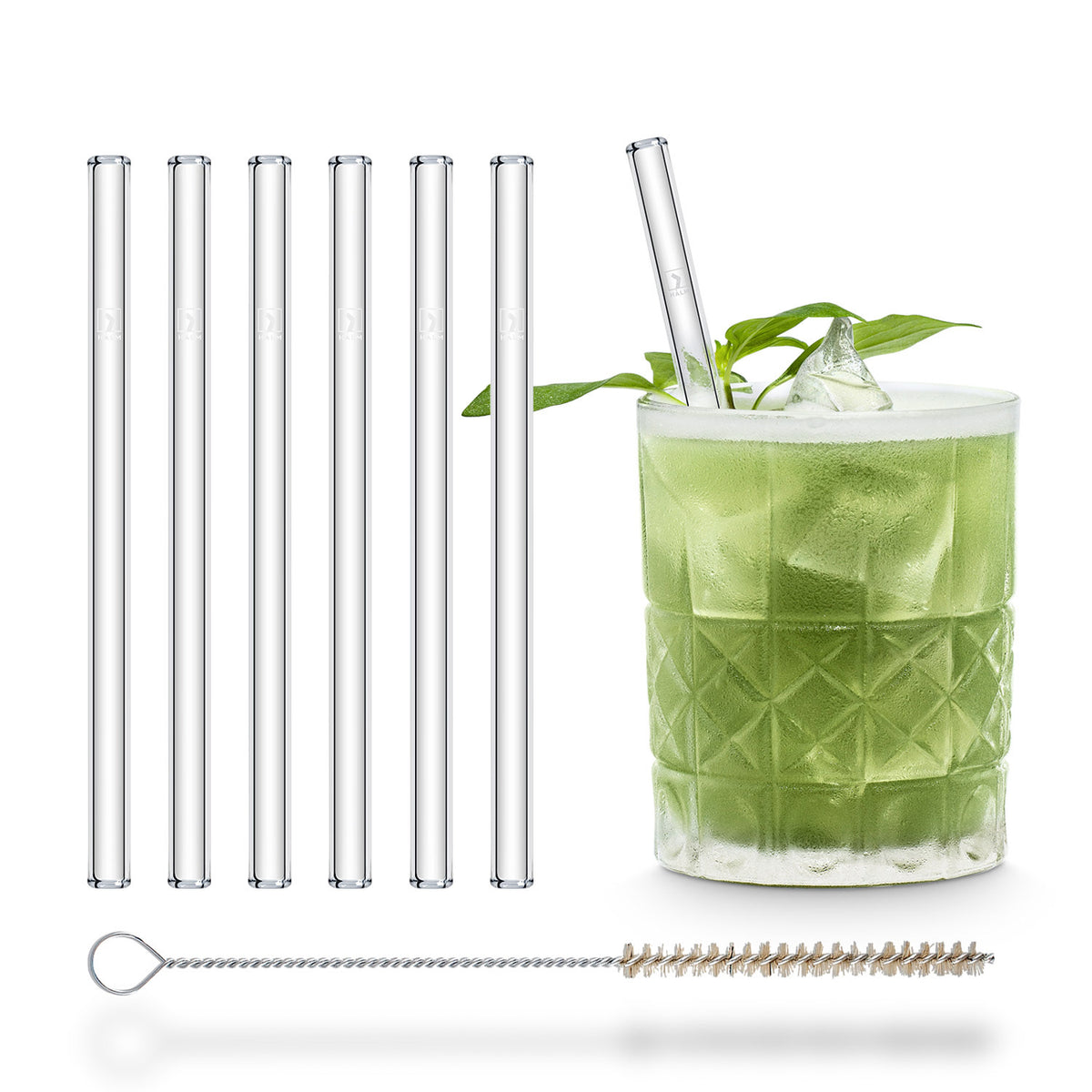 Birugen 6-pack Glass Straws,Reusable Glass Straws, Wavy Glass Straw,Glass  Straws Shatter Resistant,Glass Straws Drinking Reusable,Glass Drinking