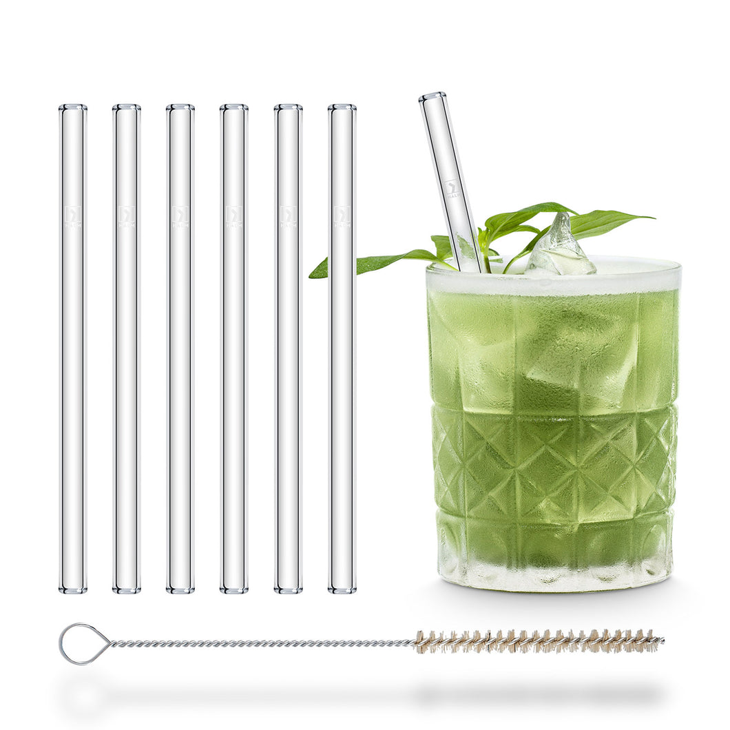 Reusable Glass Straws 6 inch with plastic free brush - Set of 6