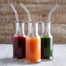 Load image into Gallery viewer, Reusable Glass Straws 9 inch bent with plastic free brush - Set of 6
