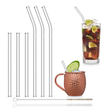 Load image into Gallery viewer, Reusable Glass Straws 9 inch bent + 6 inch straight mixed set with plastic free brush - Combo 6 pack