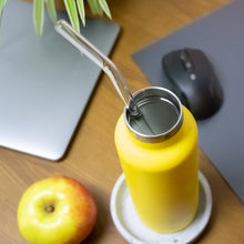 Load image into Gallery viewer, Reusable Glass Straws 12 inch bent with plastic free brush - Set of 6