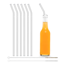 Load image into Gallery viewer, Reusable Glass Straws 12 inch bent with plastic free brush - Set of 6