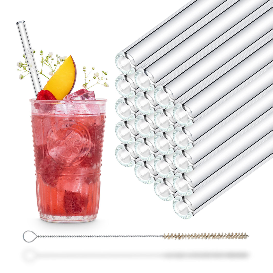 Reusable Glass Straw 8 inch with plastic free brush - Set of 20