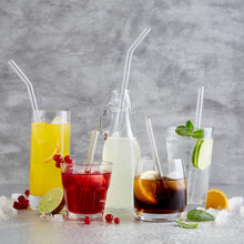 Load image into Gallery viewer, Reusable Glass Straws 8 inch bent with plastic free brush - Set of 6