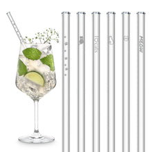 Load image into Gallery viewer, Cat Symbol Glass Straws 8 inch engraved with cute kitty designs - Set of 6