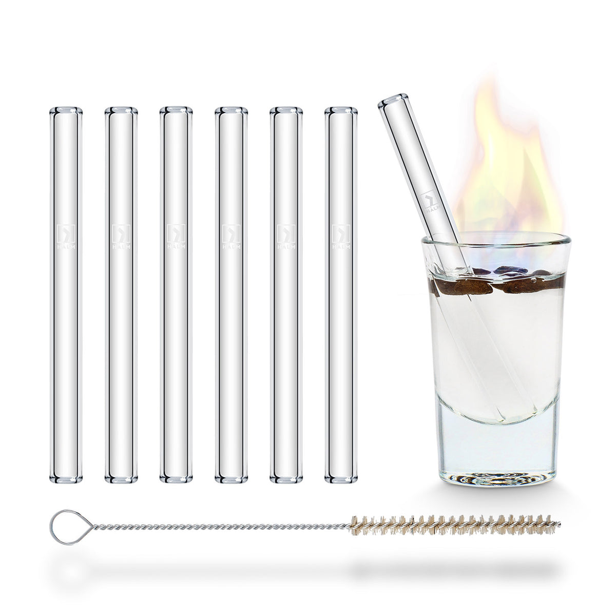 Reusable Glass Straw Party Pack 4 inch with plastic free brush - Set of 20