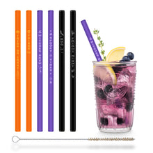 Load image into Gallery viewer, Halloween Glass Straws Engraved Straws with Neon Colors &amp; Blacklight Effect
