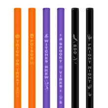 Load image into Gallery viewer, Halloween Glass Straws Engraved Straws with Neon Colors &amp; Blacklight Effect
