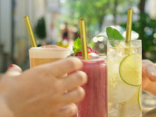 Load image into Gallery viewer, Gold Glass Straws 8 inch with plastic free brush - Set of 6 reusable
