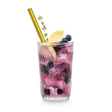 Load image into Gallery viewer, Gold Glass Straws 8 inch with plastic free brush - Set of 6 reusable
