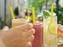 Load image into Gallery viewer, Yellow Glass Straws 8 inch with plastic free brush - Set of 6 reusable
