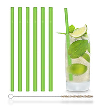 Load image into Gallery viewer, Green Glass Straws 8 inch with plastic free brush - Set of 6 reusable
