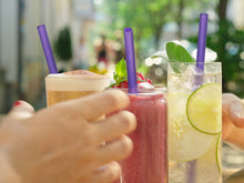 Load image into Gallery viewer, Purple Glass Straws 8 inch with plastic free brush - Set of 6 reusable
