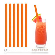 Load image into Gallery viewer, Orange Glass Straws 8 inch with plastic free brush - Set of 6 reusable
