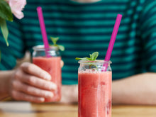 Load image into Gallery viewer, Pink Glass Straws 8 inch with plastic free brush - Set of 6 reusable
