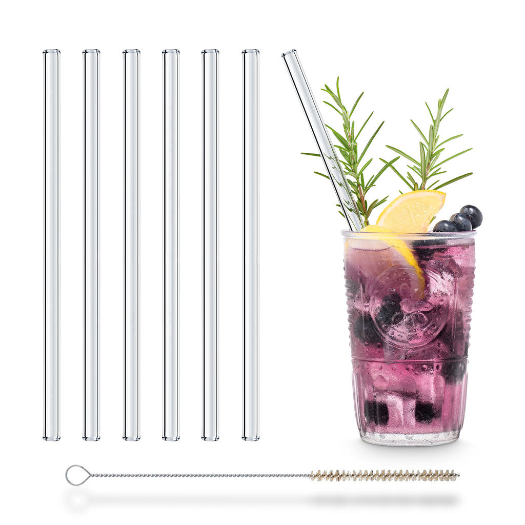 Crystal Optic Glass Straws 8 inch with unique Ripple Design - Set of 6