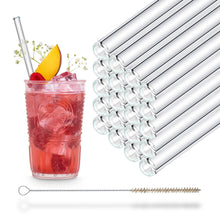 Load image into Gallery viewer, Reusable Glass Straw Party Pack 8 inch with plastic free brush - Set of 20
