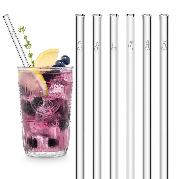 Halm Reusable Glass Straws Mixed Set of 6 Bent 8 inch + 6 inch Short