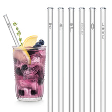 Load image into Gallery viewer, Love Glass Straws 8 inch Engraved with Symbols of Love &amp; Romance - Set of 6
