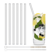 Load image into Gallery viewer, Reusable Glass Straws 8 inch with plastic free brush - Set of 6
