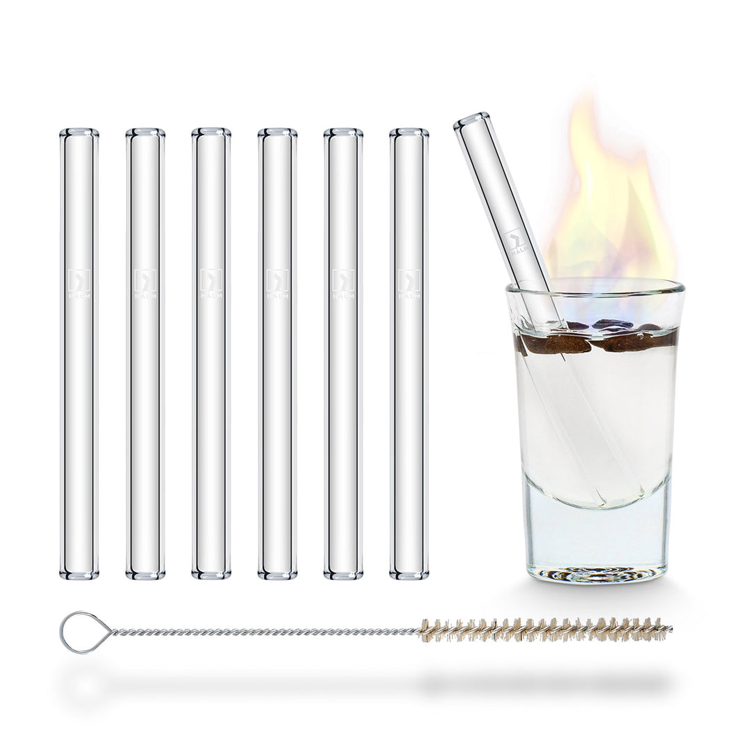 Reusable Glass Straws 4 inch with plastic free brush - Set of 6