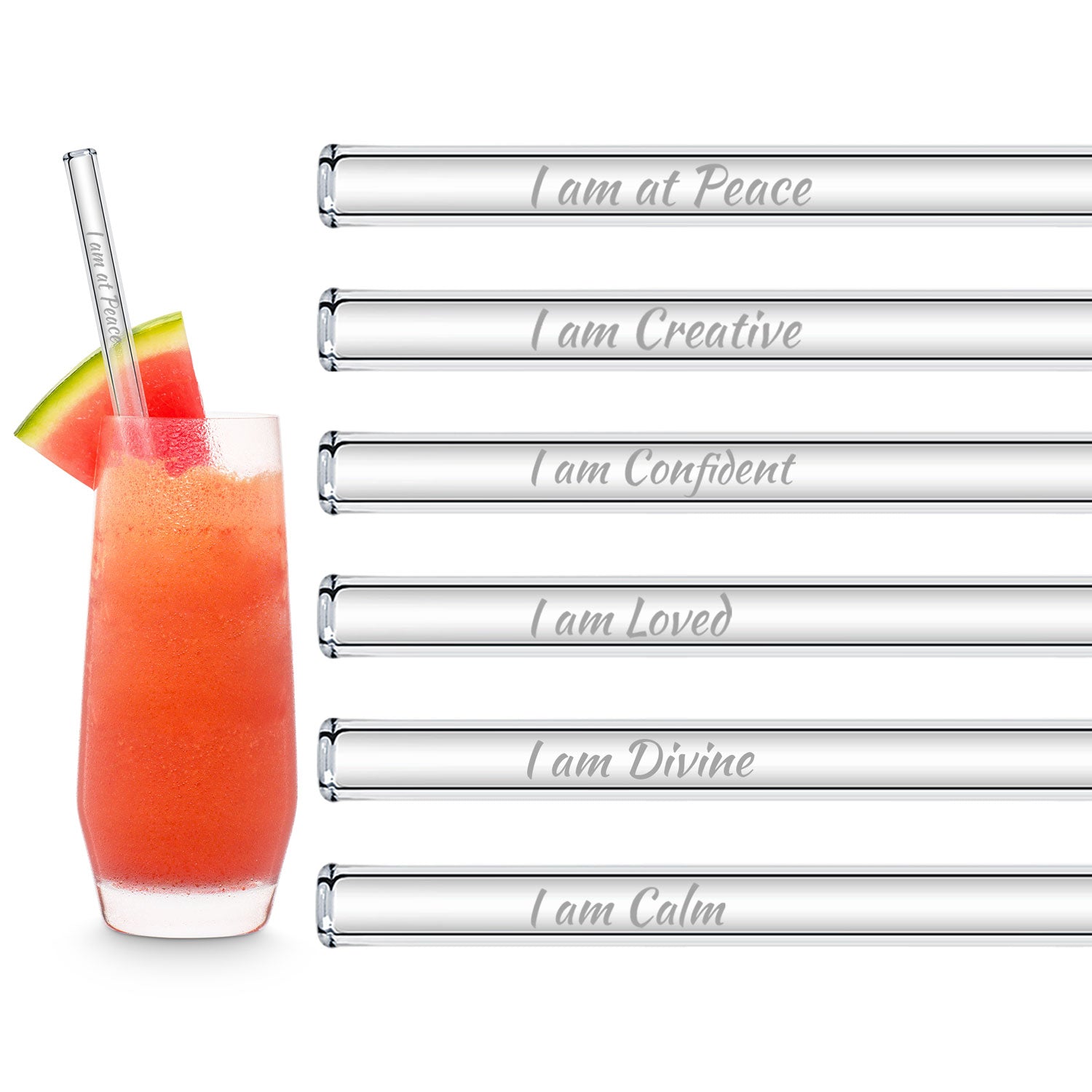 Yoga Glass Straws 8 inch Engraved with Popular Yoga Symbols